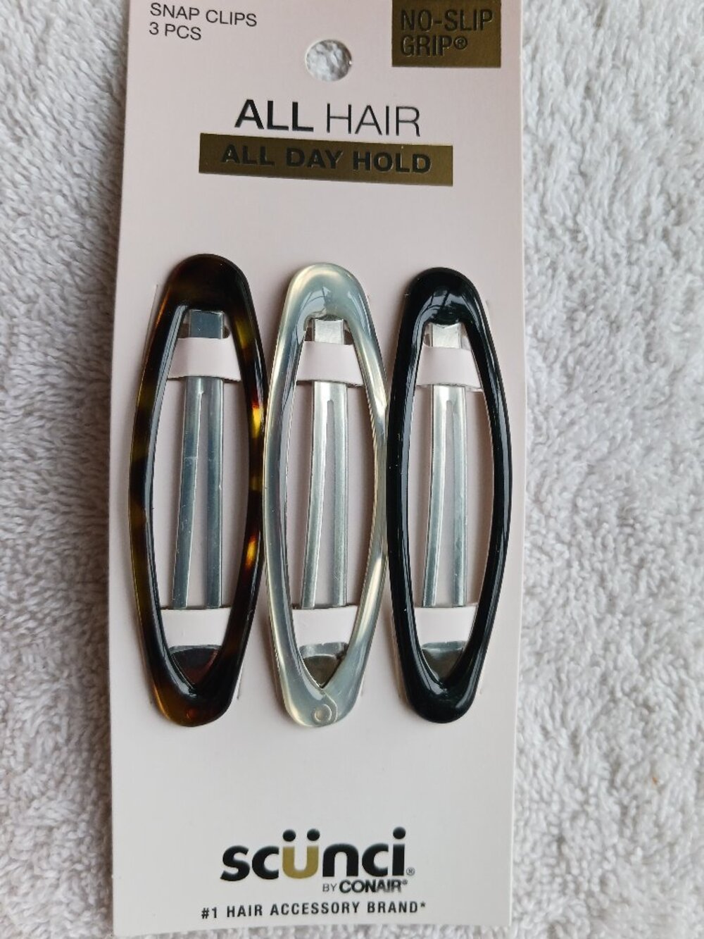 3 scunci 3" Non Slip Large Black Brown Epoxy Metal Contour Oval Snap Hair Clips